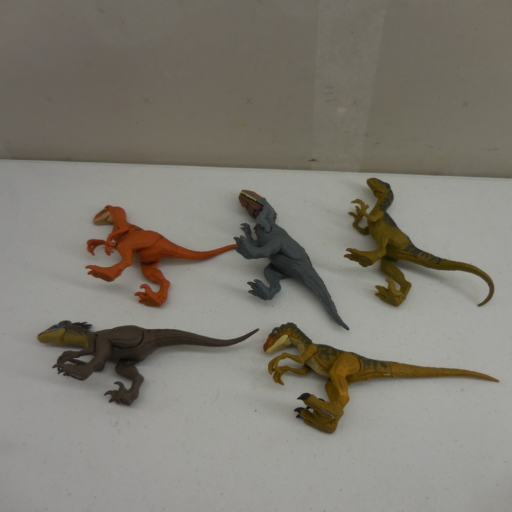 Jurassic World Dinosaur Action Figure Lot of 5 Velociraptor Dilophosaurus Mattel